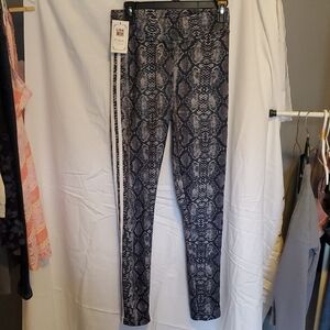 LIDA Snakeskin Pattern Fleece Lined Leggings White Stripe Sides